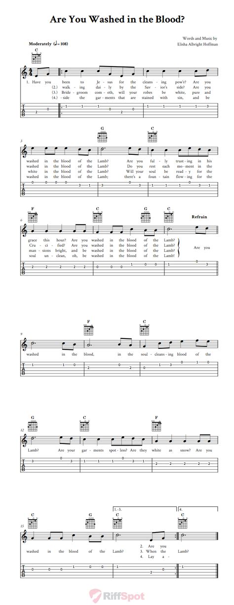 Are You Washed in the Blood?: Chords, Sheet Music, and Tab for Guitar with Lyrics