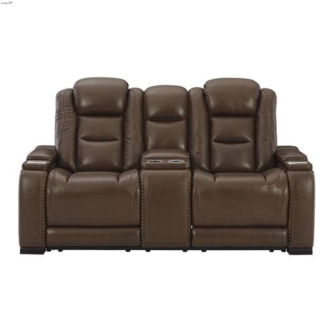 The Man Den Mahogany Leather Power Reclining Loveseat U8530618 By