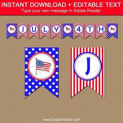 Printable 4th Of July Banner Template Fourth Of July Etsy American Flag Banner Fourth Of