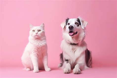 Perro Gato Fondo Rosa Animales De Compañía Generar Ai Foto Premium