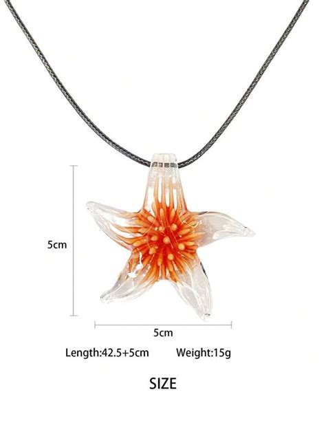 1pc Womens Pu Cord Glass Starfish Pendant Necklace Beach Style Jewelry