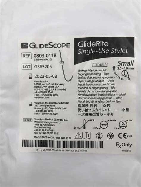 Verathon 0803 0118 Glidescope Gliderite Single Use Stylet Small 30 4