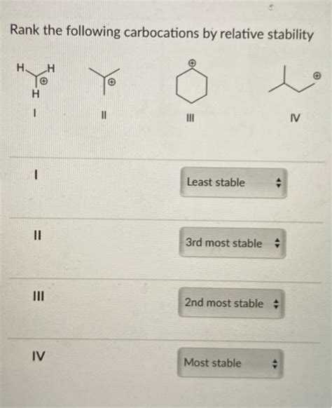 Solved Rank The Following Carbocations By Relative Stability