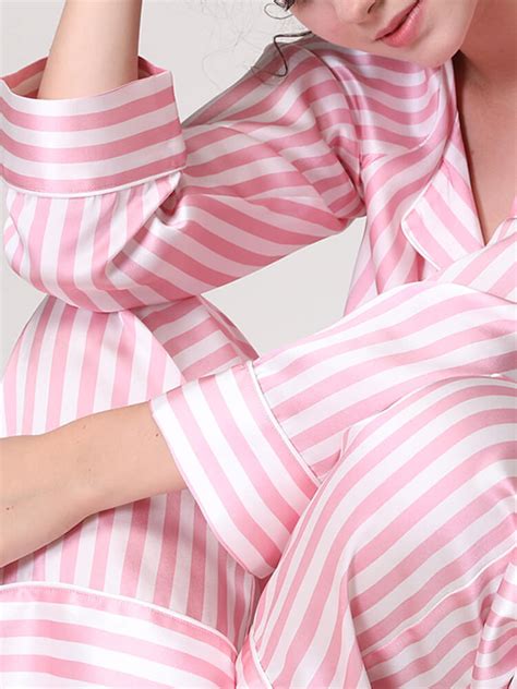 19 Momme Luxury Striped Full Length Womens Silk Pajama Set FS015