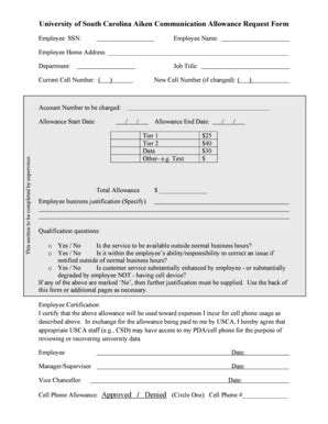 Fillable Online Web Usca Communication Allowance Request Form The