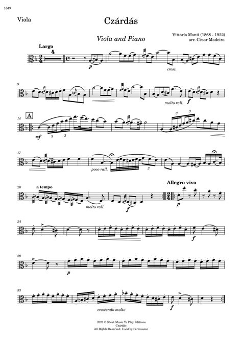 Czardas Viola And Piano Individual Parts Arr C Sar Madeira By