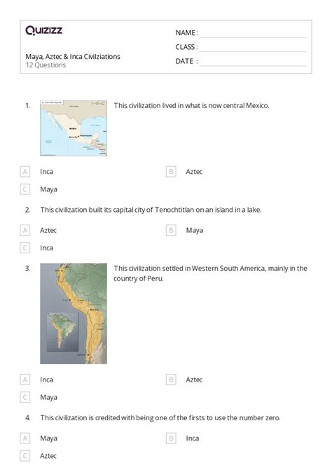 Inca Civilization Worksheets For Th Year On Quizizz Free Printable