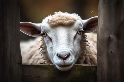 Premium Photo Closeup Of A Sheep S Head Peeking Out From Wooden Fence