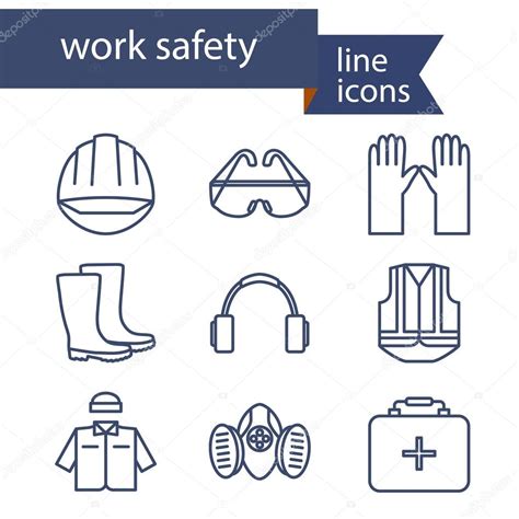 Conjunto De Iconos De Línea Para El Trabajo De Seguridad Ilustración