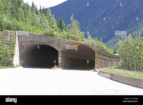 Snow Sheds In British Columbia On The Trans Canada Highway Stock Photo