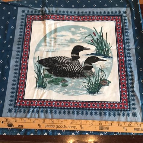 Cranston Print Works Office Vintage Cranston Fabric Panel Water Birds Loon Pillow Cut And