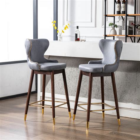 Syngar Modern Bar Chairs Set Of 2 Contemporary Fabric Faux Leather Ba