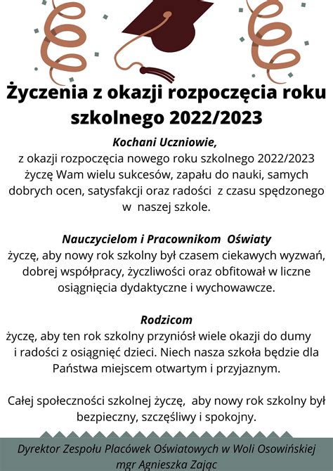 Yczenia Z Okazji Rozpocz Cia Nowego Roku Szkolnego Zesp