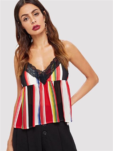 Shein Lace Insert Striped Cami Top