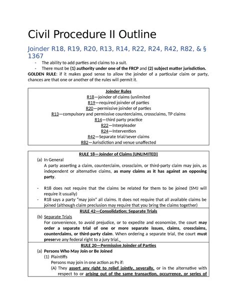 Civil Procedure Ii Outline Civil Procedure Ii Outline Joinder R18