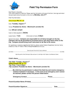 Fillable Online Picnic Walk Field Trip Permission Form Fax Email