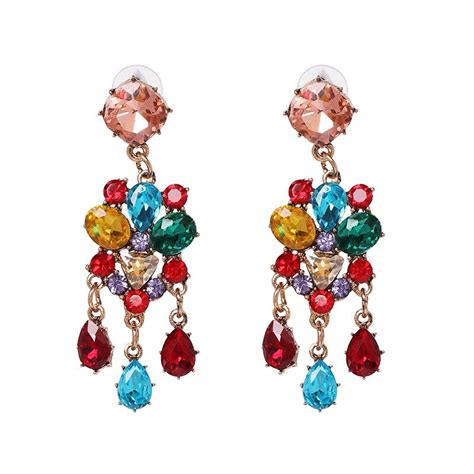 Luxury Statement Colorful Crystal Drop Earrings For Women Fashion