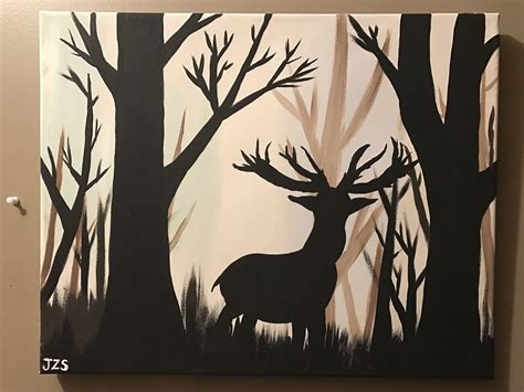 Deer silhouette in the wood acrylic painting canvas | Acrylic painting ...