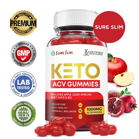 Justified Laboratories 3 Pack Sure Slim Keto Acv Gummies 1000mg With Pomegranate Juice Beet