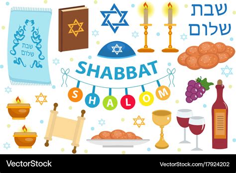 Shabbat Shalom Icon Set Flat Cartoon Style Vector Image