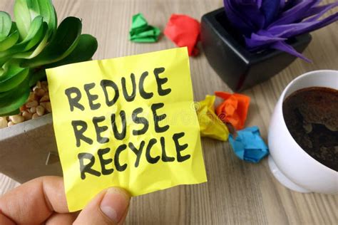 Slogan Reduce Reuse Recycle Handwritten on Sticky Note Stock Photo ...