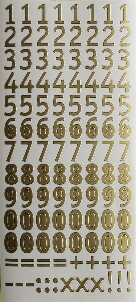 15mm Numbers Peel Off Stickers Gold Or Silver Number X Signs