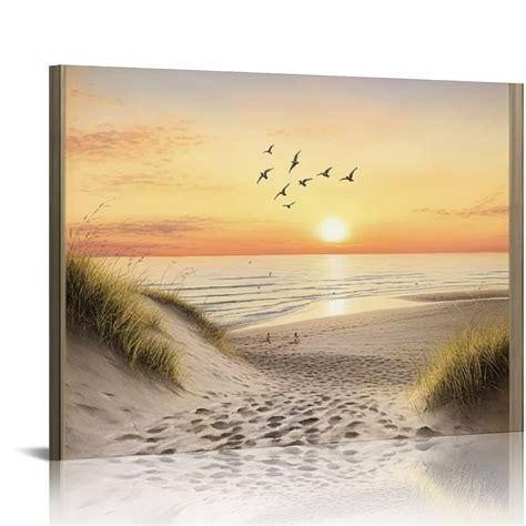 COMIO Bedroom Canvas Wall Art Beach Ocean Scene Sea Framed Artwork