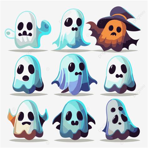 Halloween Ghosts Sticker Clipart Six Halloween Ghosts Set Vector