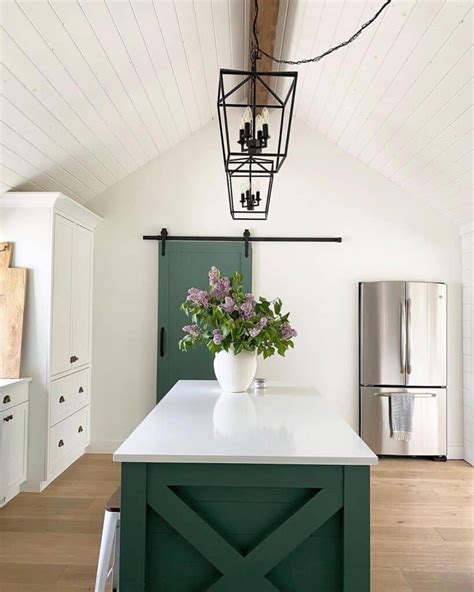 Green Kitchen Island With White Shaker Cabinets Soul Lane