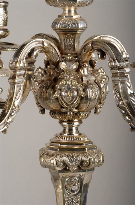 Pair Of Louis Xiv Style Silvered Bronze Candelabras France Circa