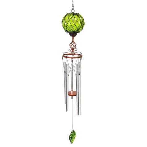 Exhart Solar Caged Glass Wind Chime With Metal Finial 6 By 45 Inches