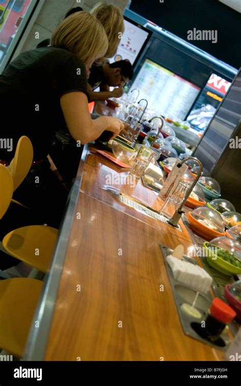 Lunching At Yo Sushi Bar In Selfridges Oxford Street London Stock