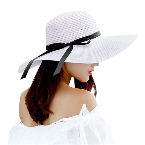 Sun Hats For Women With Hat Clip Large Wide Brim Bow Straw Hat