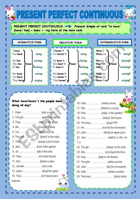 Present Perfect Continuous Esl Worksheet By Rosario Pacheco