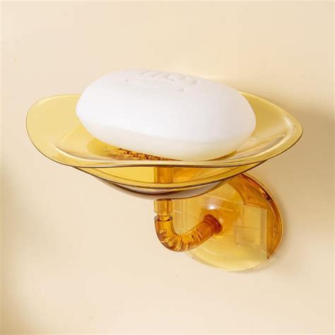 Cheaalet Elegant Shape Wall Mounted Soap Dish With Suction Bar Double