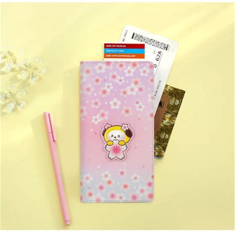 Bt21 Large Leather Patch Passport Cover Cherry Blossom【bt21グッズ】パスポートケース