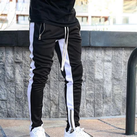 Mens Joggers Zipper Casual Pants Fitness Sportswear Tracksuit Bottoms Skinny Sweatpants Trousers