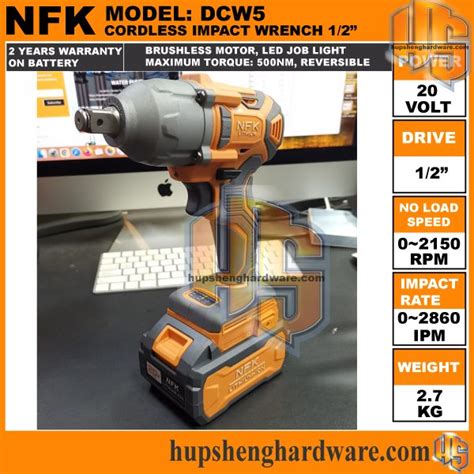 NFK DCW5 Cordless Impact Wrench Dr 1 2 2500rpm 500Nm