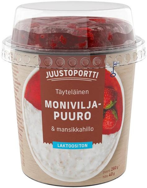 Juustoportti Täyteläinen Moniviljapuuro ja mansikkahillo 300g