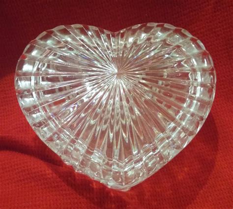 Clear Glass Trinket Or Jewelry Box Lidded Heart Shaped Glass