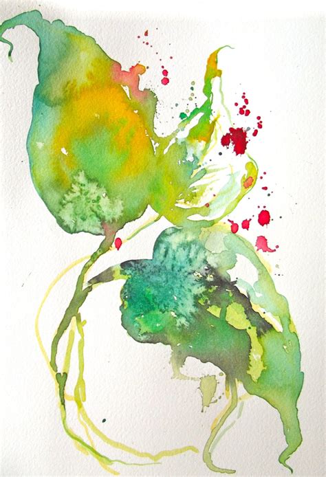 Semi Abstract Floral Original Watercolor Painting by LanasArt