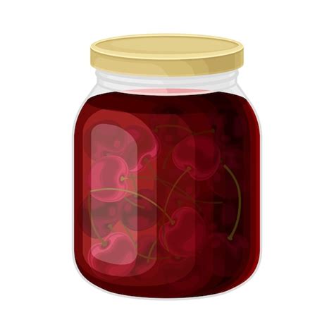 Premium Vector Glass Jar With Preserved Cherry Compote Or Jam Vector