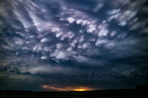 Amazing Mammatus Clouds with Lightning Storm Stock Photo - Image of ...