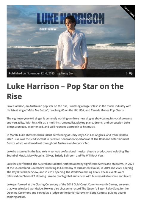 Luke Harrison Pop Star On The Rise Luke Harrison