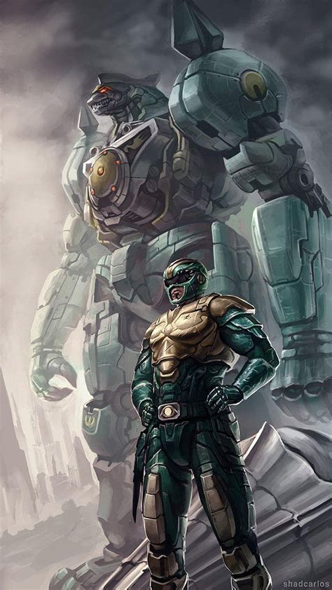 Green Ranger And Dragonzord Mighty Morphin Power Rangers Art Power