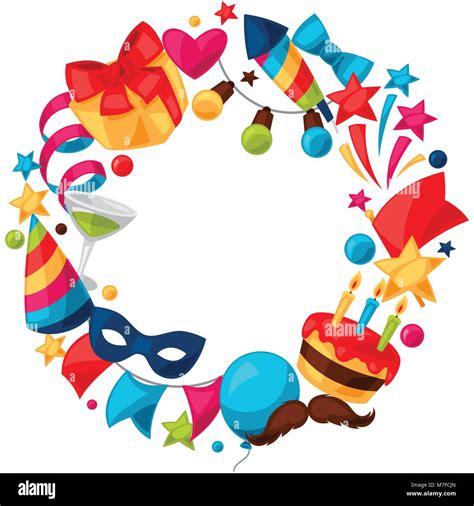 Carnival Show And Party Greeting Card With Celebration Objects Stock