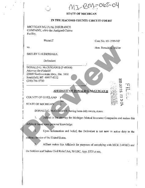 Michigan Affidavit Regarding Military Service US Legal Forms