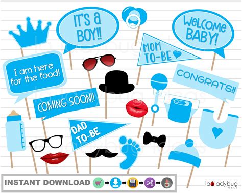 Blue Baby Shower Photo Booth Props For Boy PDF Printable DIY Etsy