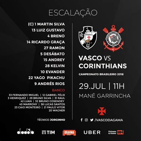 Confira A Escalação Do Vasco Para O Jogo Contra O Corinthians Supervasco