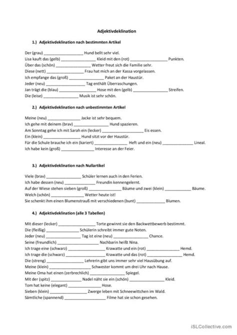 221 Adjektivdeklination Deutsch Daf Arbeitsblätter Pdf And Doc